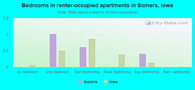 Bedrooms in renter-occupied apartments in Somers, Iowa