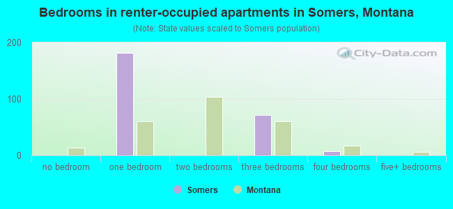 Bedrooms in renter-occupied apartments in Somers, Montana