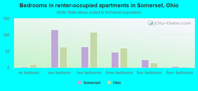 Bedrooms in renter-occupied apartments in Somerset, Ohio