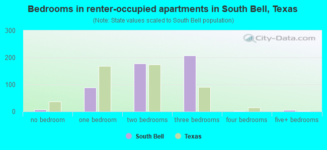 Bedrooms in renter-occupied apartments in South Bell, Texas