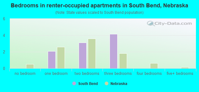 Bedrooms in renter-occupied apartments in South Bend, Nebraska