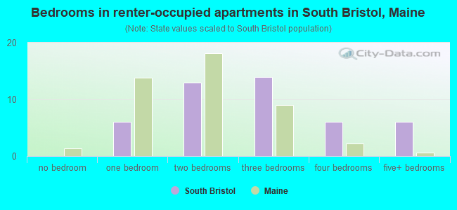 Bedrooms in renter-occupied apartments in South Bristol, Maine