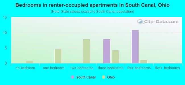 Bedrooms in renter-occupied apartments in South Canal, Ohio