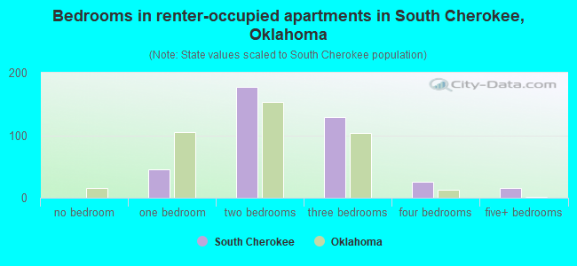 Bedrooms in renter-occupied apartments in South Cherokee, Oklahoma