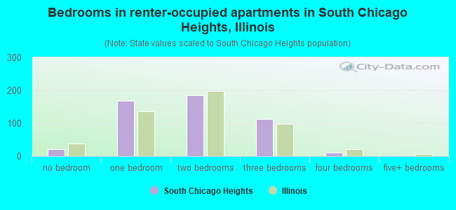 Bedrooms in renter-occupied apartments in South Chicago Heights, Illinois