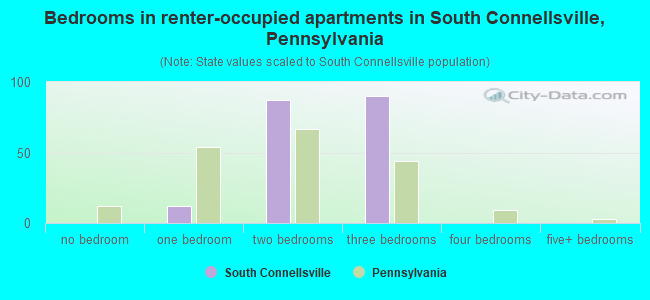 Bedrooms in renter-occupied apartments in South Connellsville, Pennsylvania