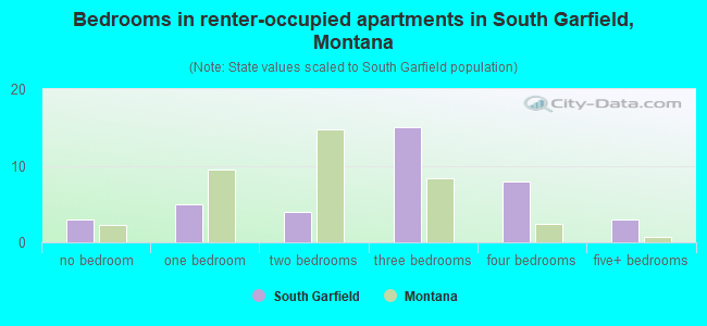 Bedrooms in renter-occupied apartments in South Garfield, Montana