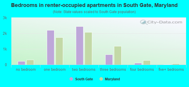 Bedrooms in renter-occupied apartments in South Gate, Maryland