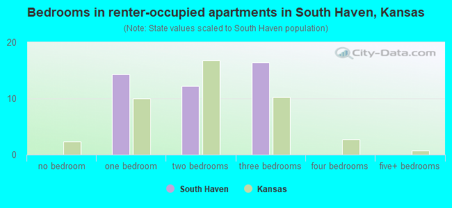 Bedrooms in renter-occupied apartments in South Haven, Kansas