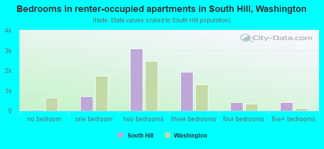 Bedrooms in renter-occupied apartments in South Hill, Washington