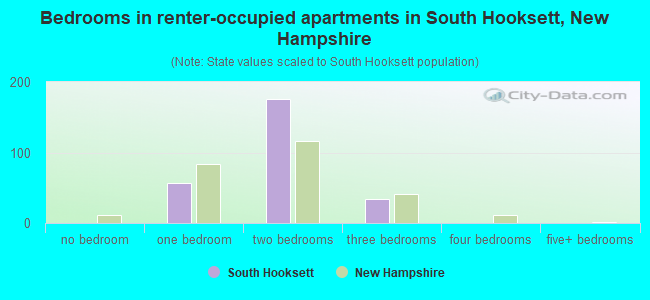 Bedrooms in renter-occupied apartments in South Hooksett, New Hampshire