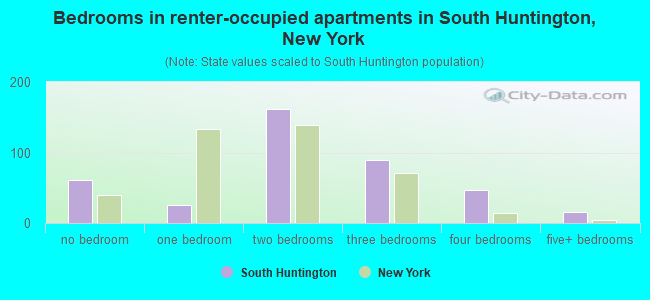 Bedrooms in renter-occupied apartments in South Huntington, New York