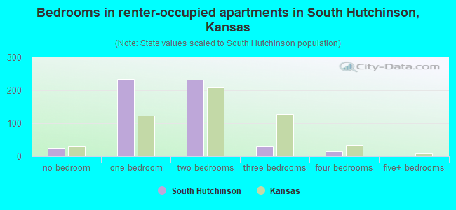 Bedrooms in renter-occupied apartments in South Hutchinson, Kansas