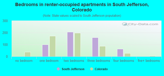 Bedrooms in renter-occupied apartments in South Jefferson, Colorado