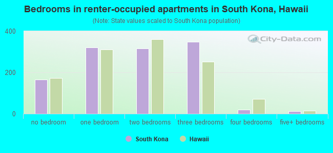 Bedrooms in renter-occupied apartments in South Kona, Hawaii