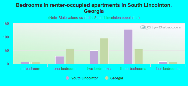 Bedrooms in renter-occupied apartments in South Lincolnton, Georgia