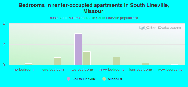 Bedrooms in renter-occupied apartments in South Lineville, Missouri
