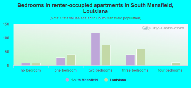 Bedrooms in renter-occupied apartments in South Mansfield, Louisiana