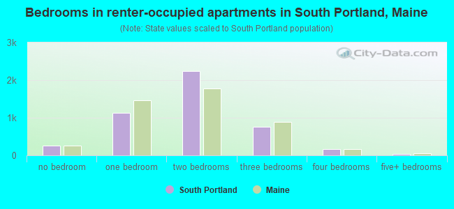 Bedrooms in renter-occupied apartments in South Portland, Maine