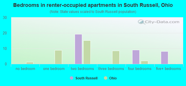 Bedrooms in renter-occupied apartments in South Russell, Ohio