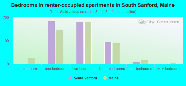 Bedrooms in renter-occupied apartments in South Sanford, Maine