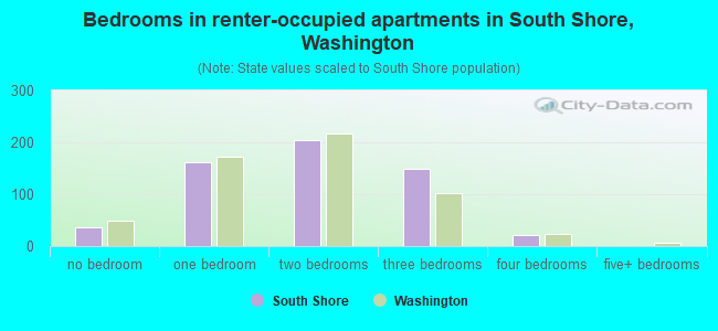 Bedrooms in renter-occupied apartments in South Shore, Washington