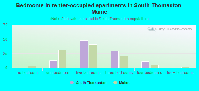 Bedrooms in renter-occupied apartments in South Thomaston, Maine