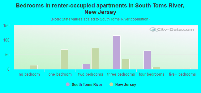 Bedrooms in renter-occupied apartments in South Toms River, New Jersey