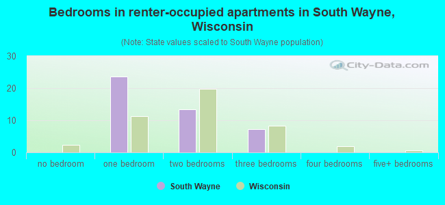 Bedrooms in renter-occupied apartments in South Wayne, Wisconsin