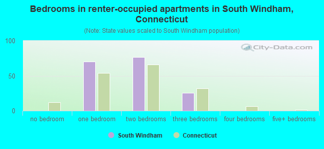 Bedrooms in renter-occupied apartments in South Windham, Connecticut