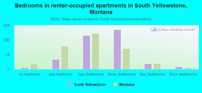 Bedrooms in renter-occupied apartments in South Yellowstone, Montana