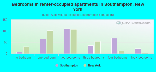 Bedrooms in renter-occupied apartments in Southampton, New York