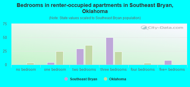 Bedrooms in renter-occupied apartments in Southeast Bryan, Oklahoma