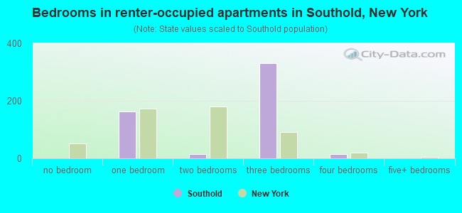 Bedrooms in renter-occupied apartments in Southold, New York