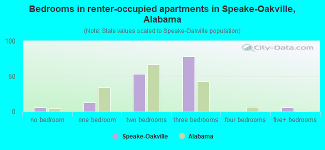 Bedrooms in renter-occupied apartments in Speake-Oakville, Alabama