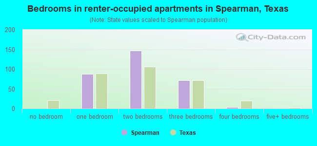 Bedrooms in renter-occupied apartments in Spearman, Texas