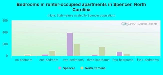 Bedrooms in renter-occupied apartments in Spencer, North Carolina