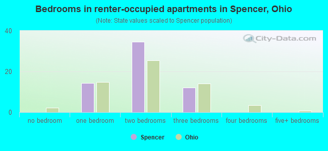 Bedrooms in renter-occupied apartments in Spencer, Ohio