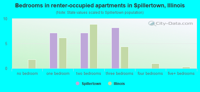 Bedrooms in renter-occupied apartments in Spillertown, Illinois