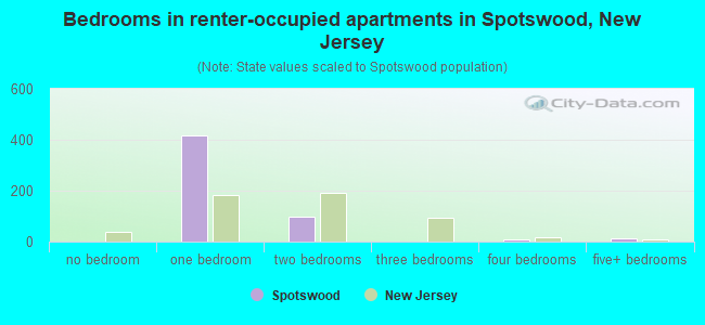 Bedrooms in renter-occupied apartments in Spotswood, New Jersey