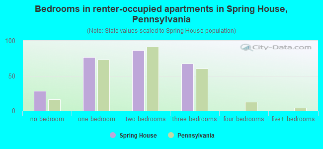 Bedrooms in renter-occupied apartments in Spring House, Pennsylvania