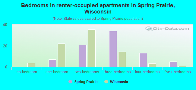 Bedrooms in renter-occupied apartments in Spring Prairie, Wisconsin