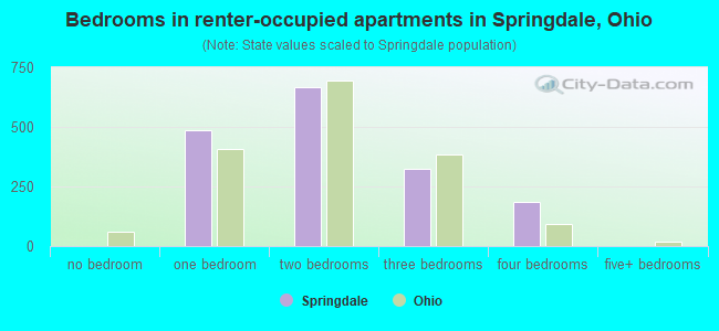 Bedrooms in renter-occupied apartments in Springdale, Ohio