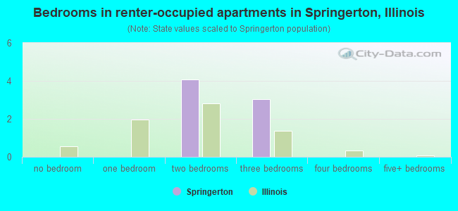 Bedrooms in renter-occupied apartments in Springerton, Illinois