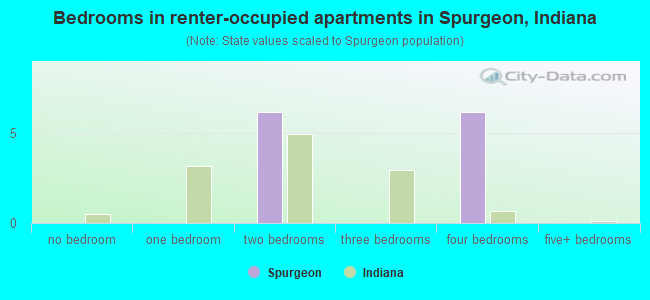Bedrooms in renter-occupied apartments in Spurgeon, Indiana