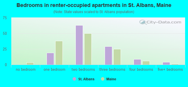 Bedrooms in renter-occupied apartments in St. Albans, Maine