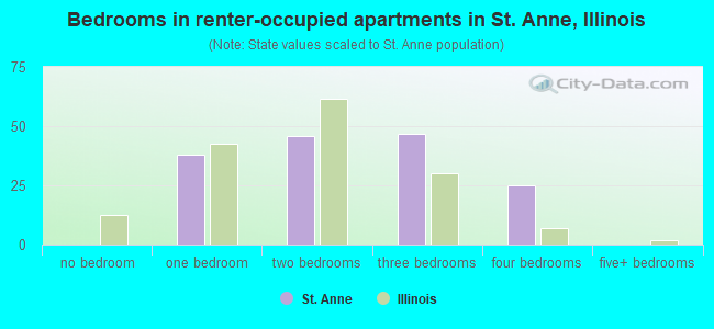 Bedrooms in renter-occupied apartments in St. Anne, Illinois