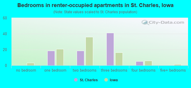 Bedrooms in renter-occupied apartments in St. Charles, Iowa