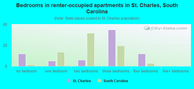 Bedrooms in renter-occupied apartments in St. Charles, South Carolina