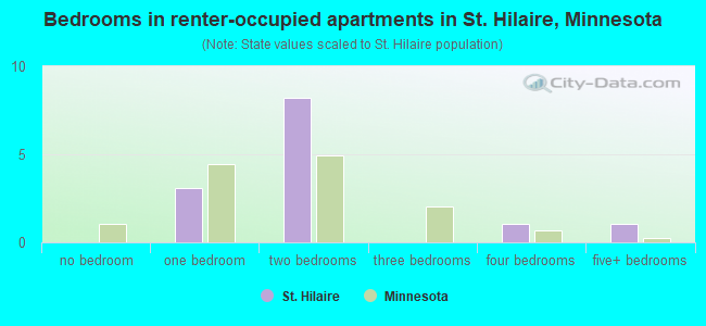 Bedrooms in renter-occupied apartments in St. Hilaire, Minnesota